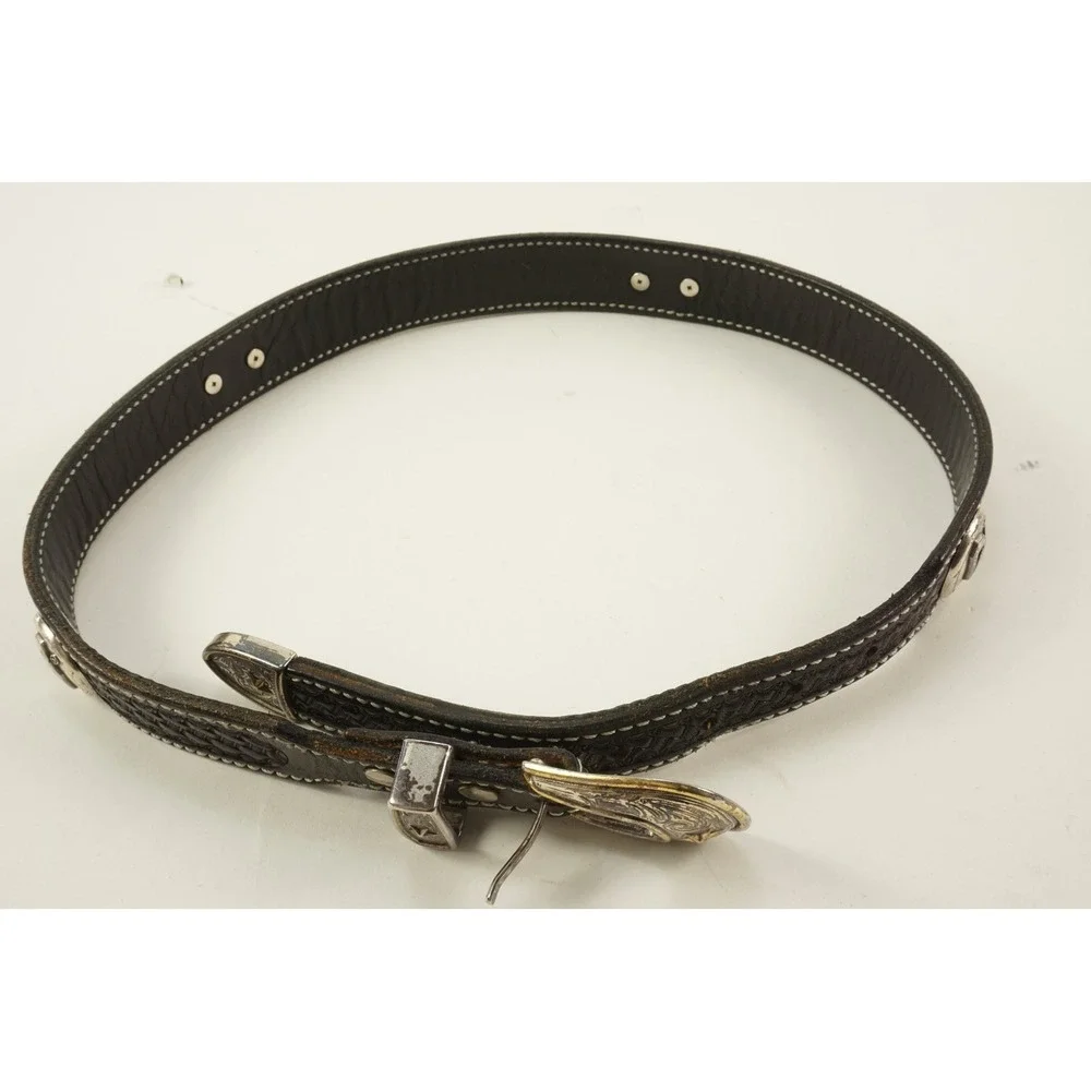 Vintage Oklahoma‎ University Ludwigs Handmade Belts 32 Black Leather Tooled Belt